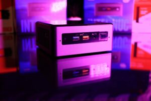 intel nuc concept, mini pc reflected in the mirror